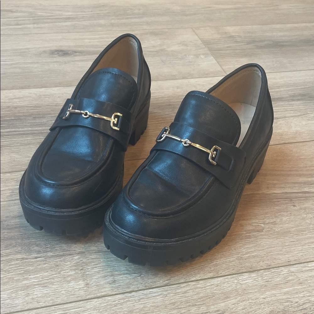 Black Loafers with Gold Accent